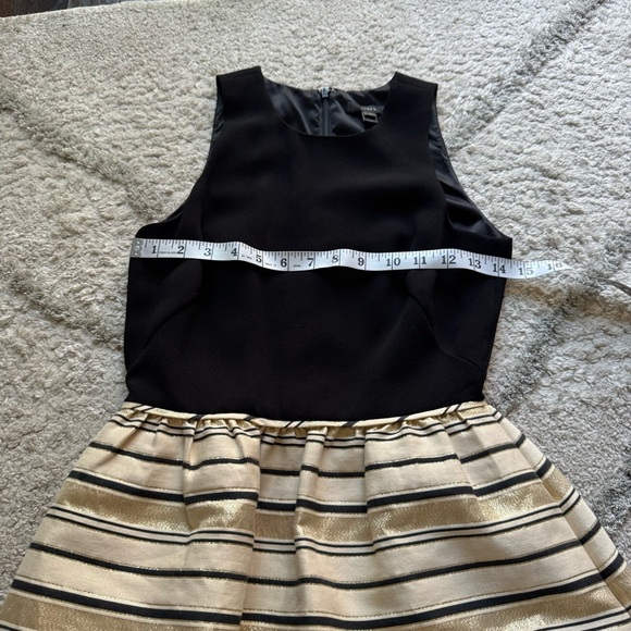 J Crew dress Sleeveless Fit & Flare Cocktail black gold cream holiday 00 - Picture 7 of 10